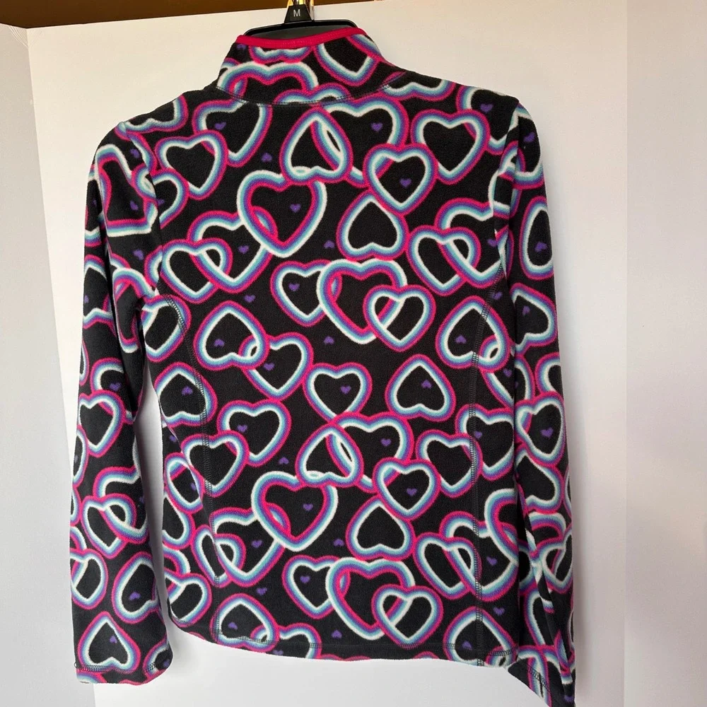 Old Navy‎ Girls Fleece Pullover XL 14 Hearts Print Pink Quarter Zip Top